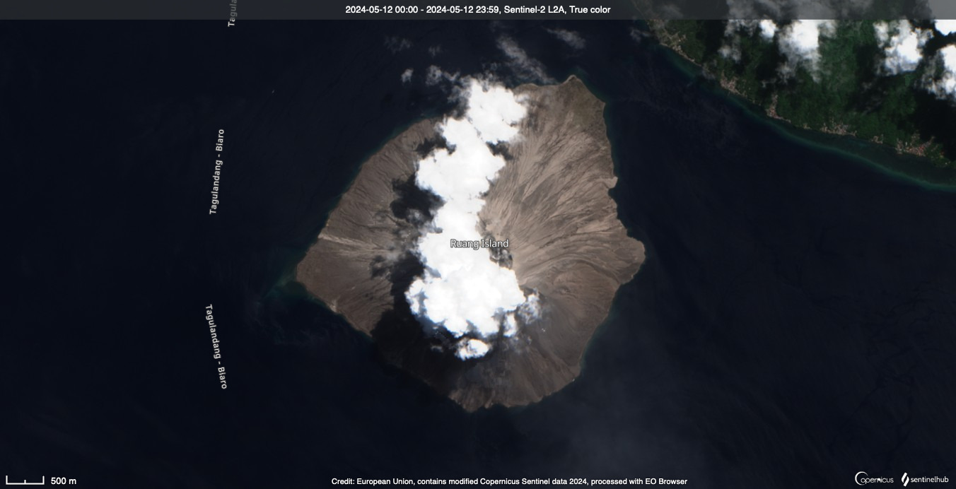 Photos de capture spatiale avant et après l’éruption du volcan