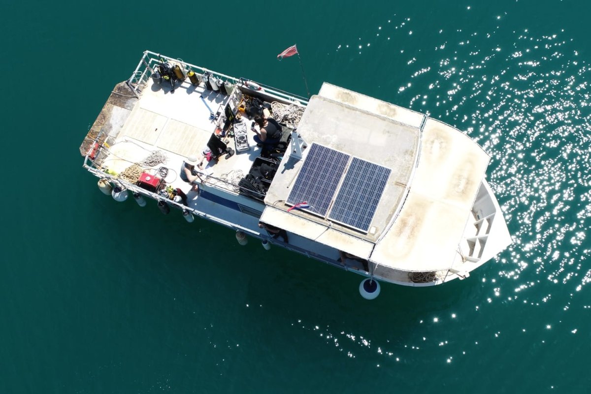 A research boat in the Adriatic Sea