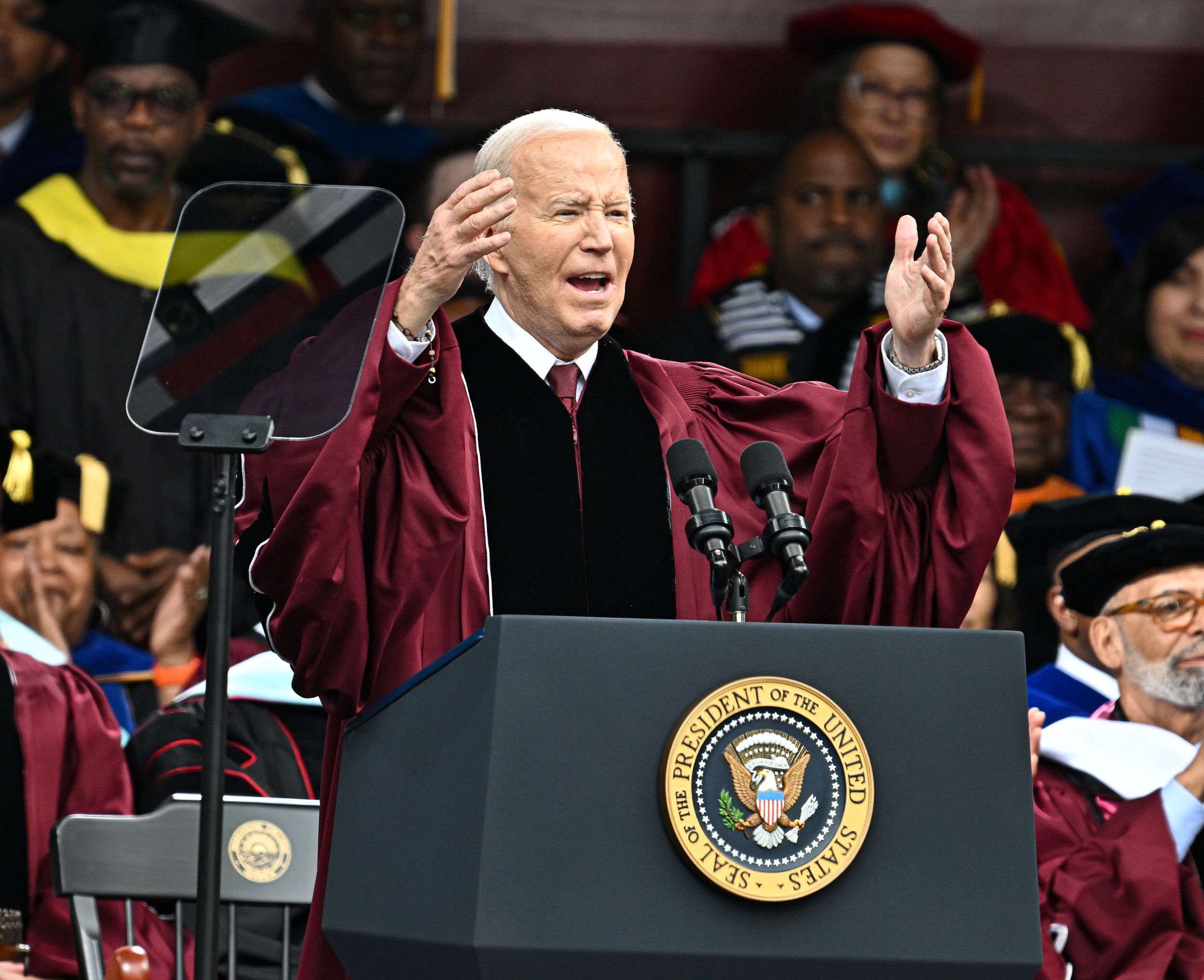 Protesters Against Joe Biden Chant 'Liar' Outside Morehouse Commencement