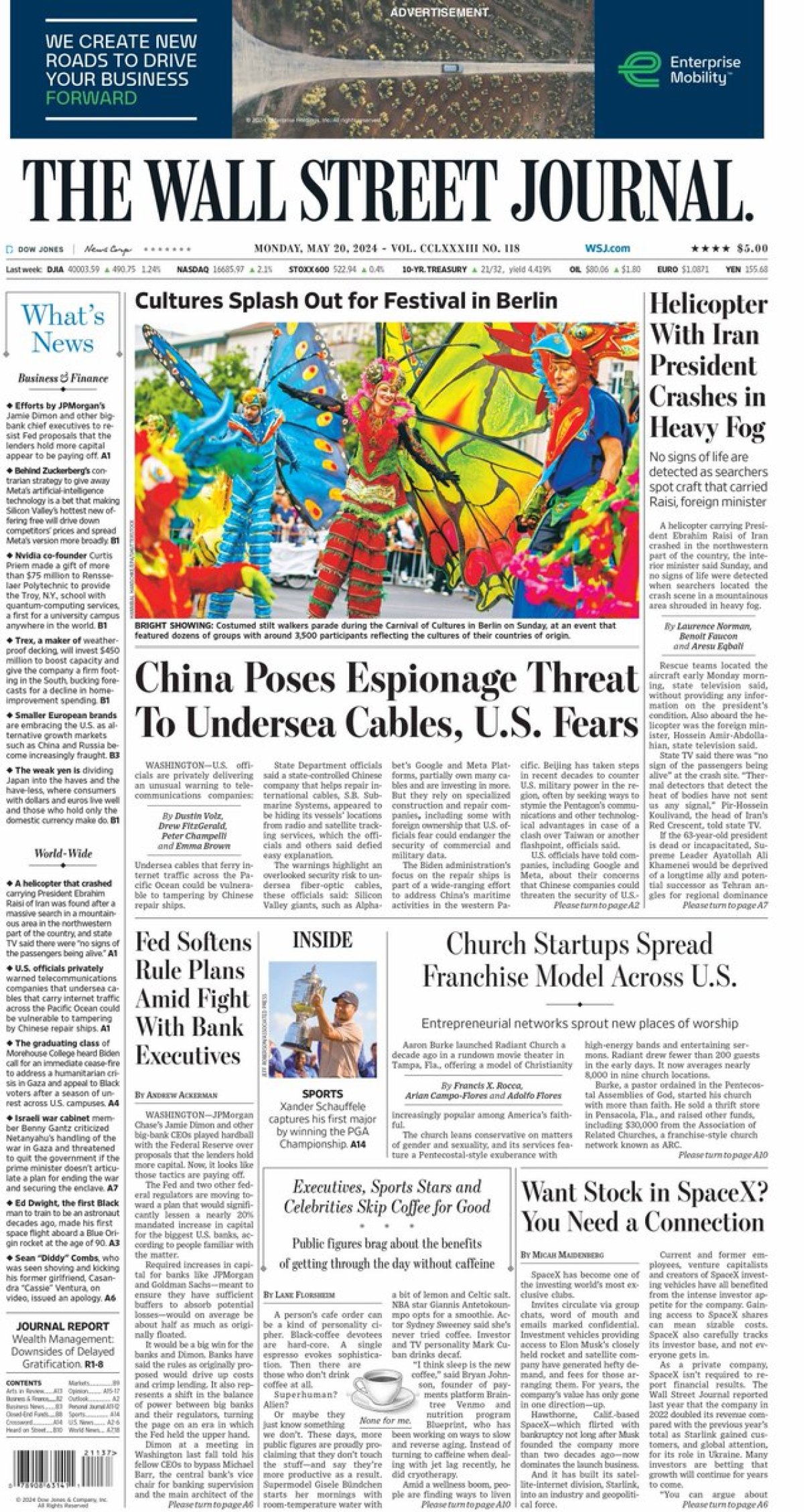 Wall Street Journal front Monday May 20