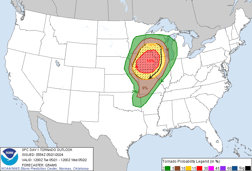 Strong Tornados Threaten Five States As Huge Hail and Severe Wind Forecast