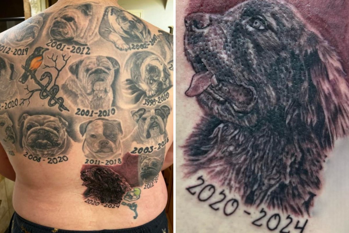Giant Back Tattoo for 13 Deceased Dogs