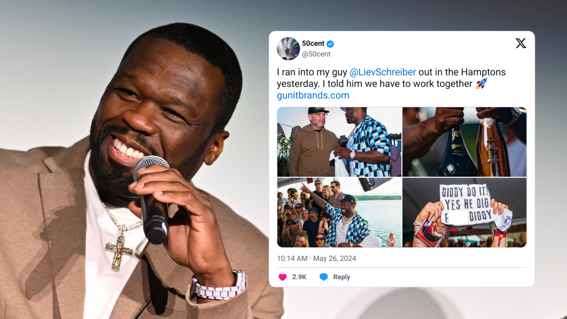 50 Cent Teases Liev Schreiber Collab With Diddy Message - Newsweek