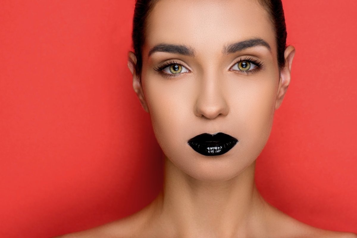 Woman Dark Black Lipstick Makeup