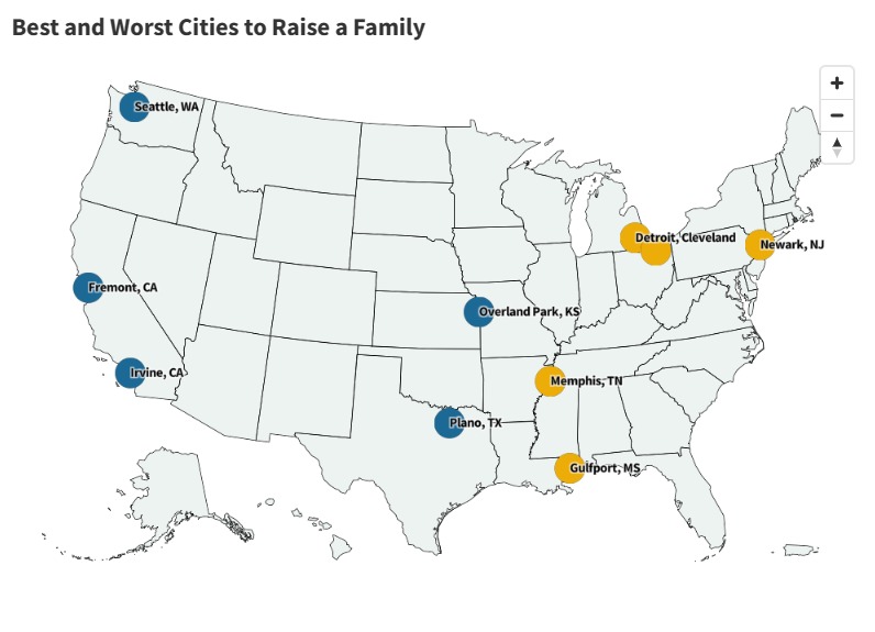 La carte montre les meilleurs et les pires états pour élever une famille