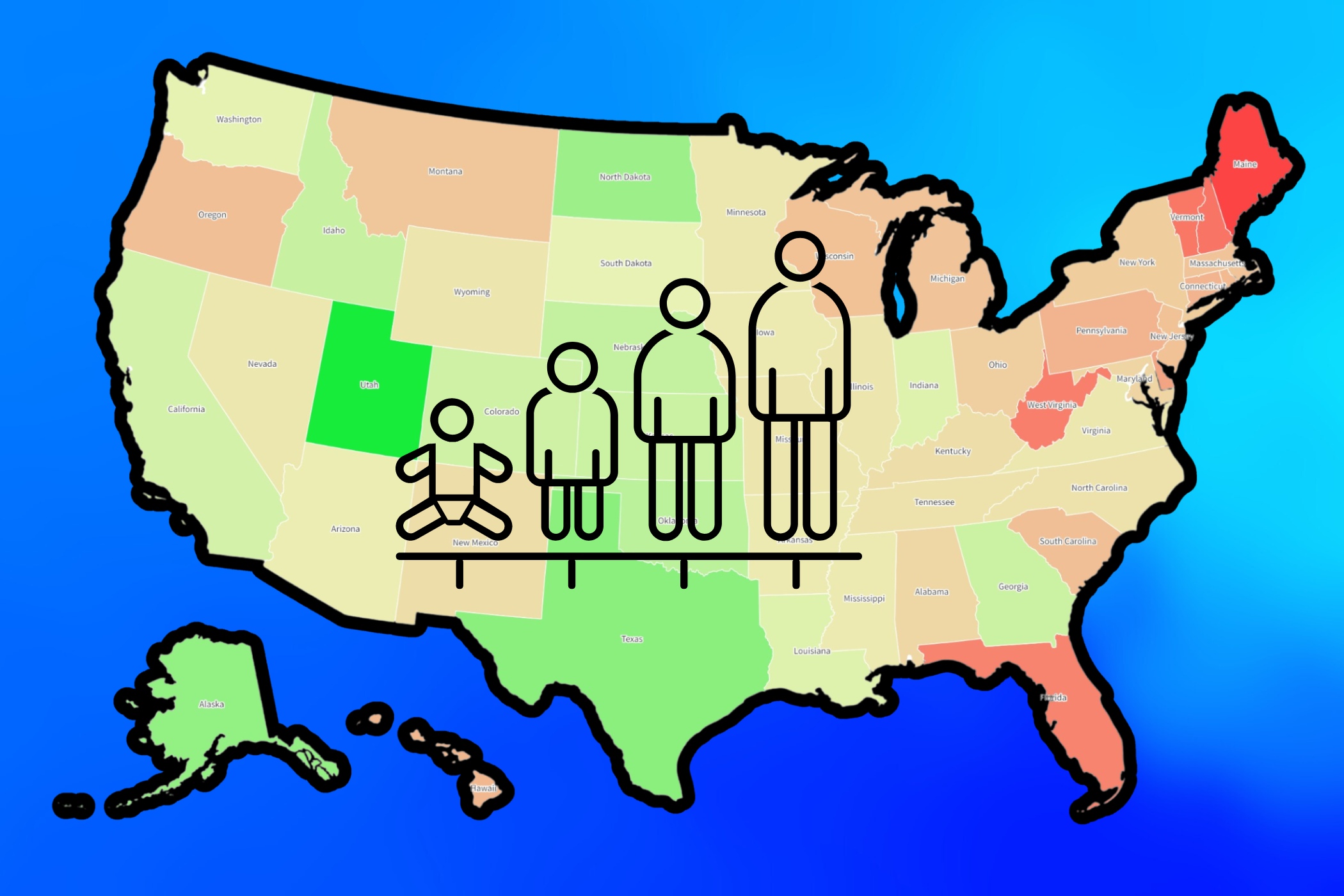 Population map shows oldest, youngest US states