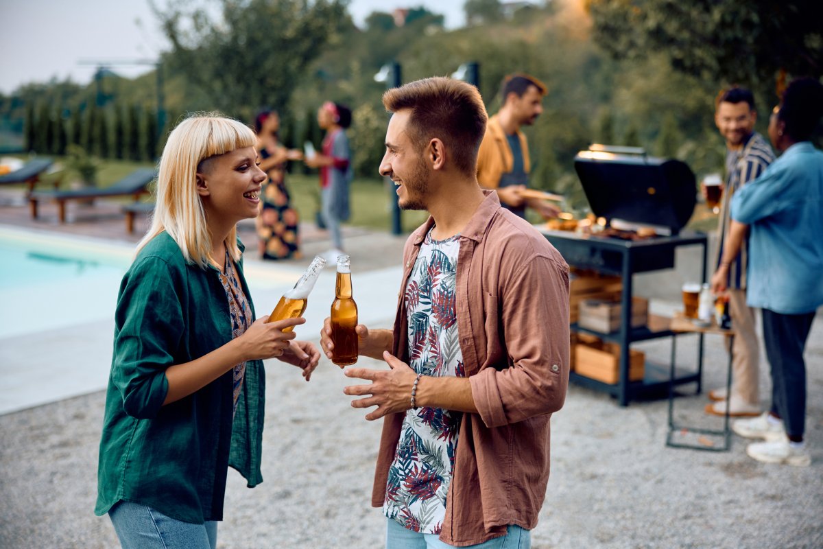 Men and women interacting at a party