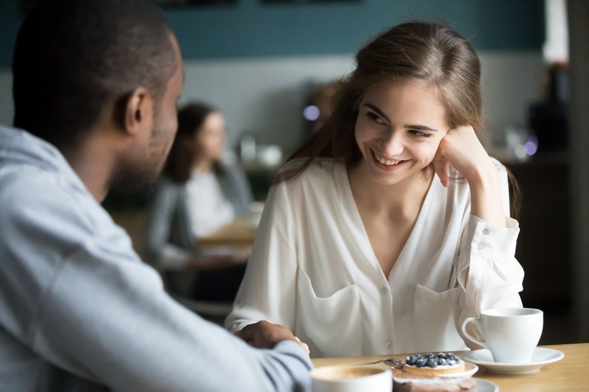 Couple flirting in a cafe