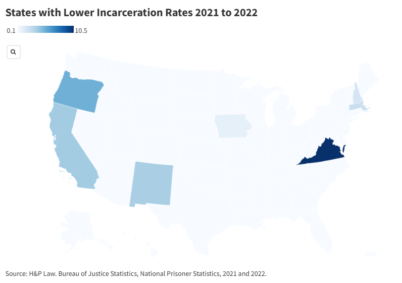 Map Shows States With Biggest Decrease in Prisoners - Newsweek