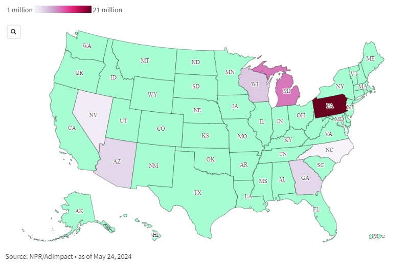 Map Shows States Where Biden and Trump Spend the Most Money