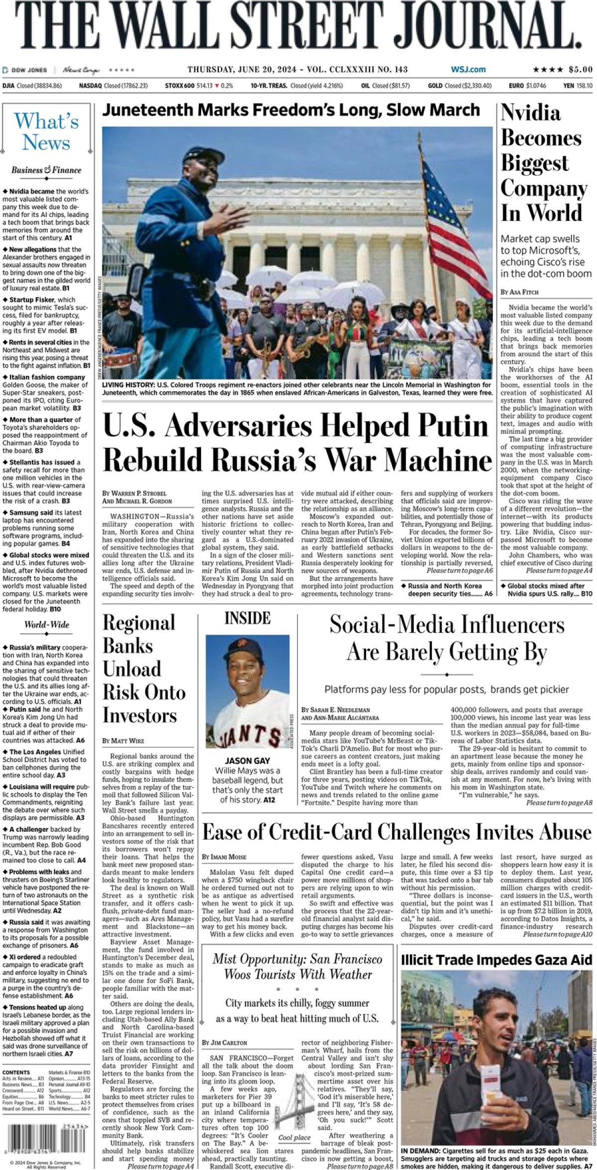 Putin Courts North Korea, Early Summer Solstice: Today's Front Pages ...