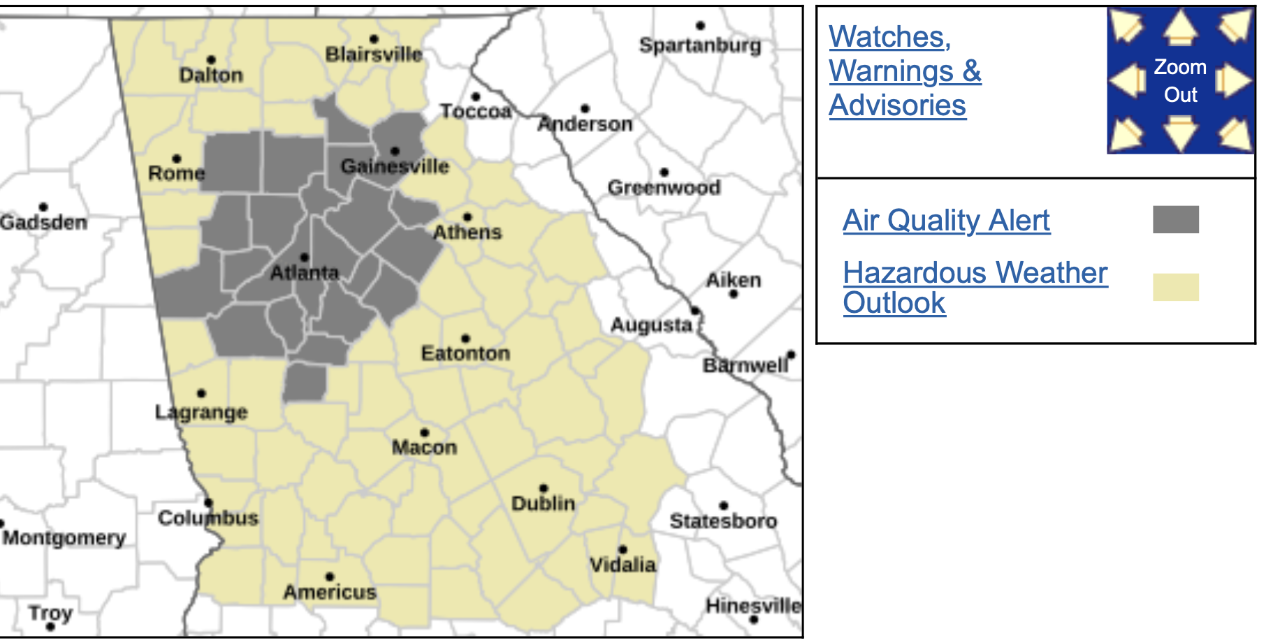 Map Shows Where Georgia Residents Advised to Limit Outdoor Time 