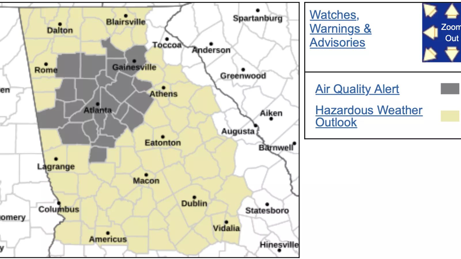 Map Shows Where Georgia Residents Advised to Limit Outdoor Time