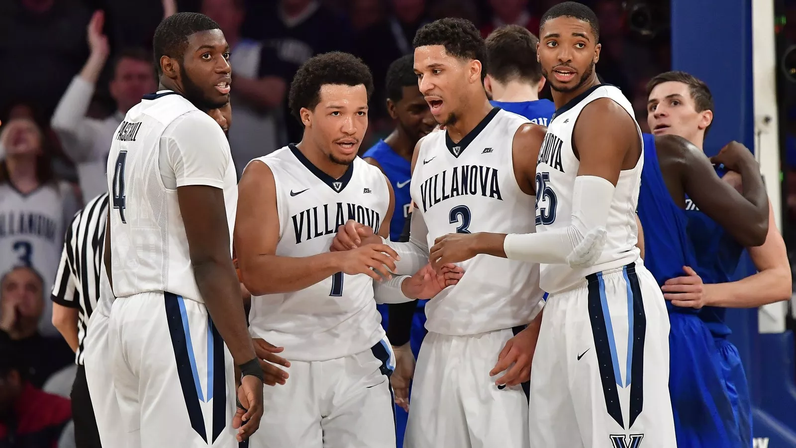 Mikal Bridges Josh Hart Jalen Bruson Donte DiVincenzo React to Villanova Knicks in New York Newsweek