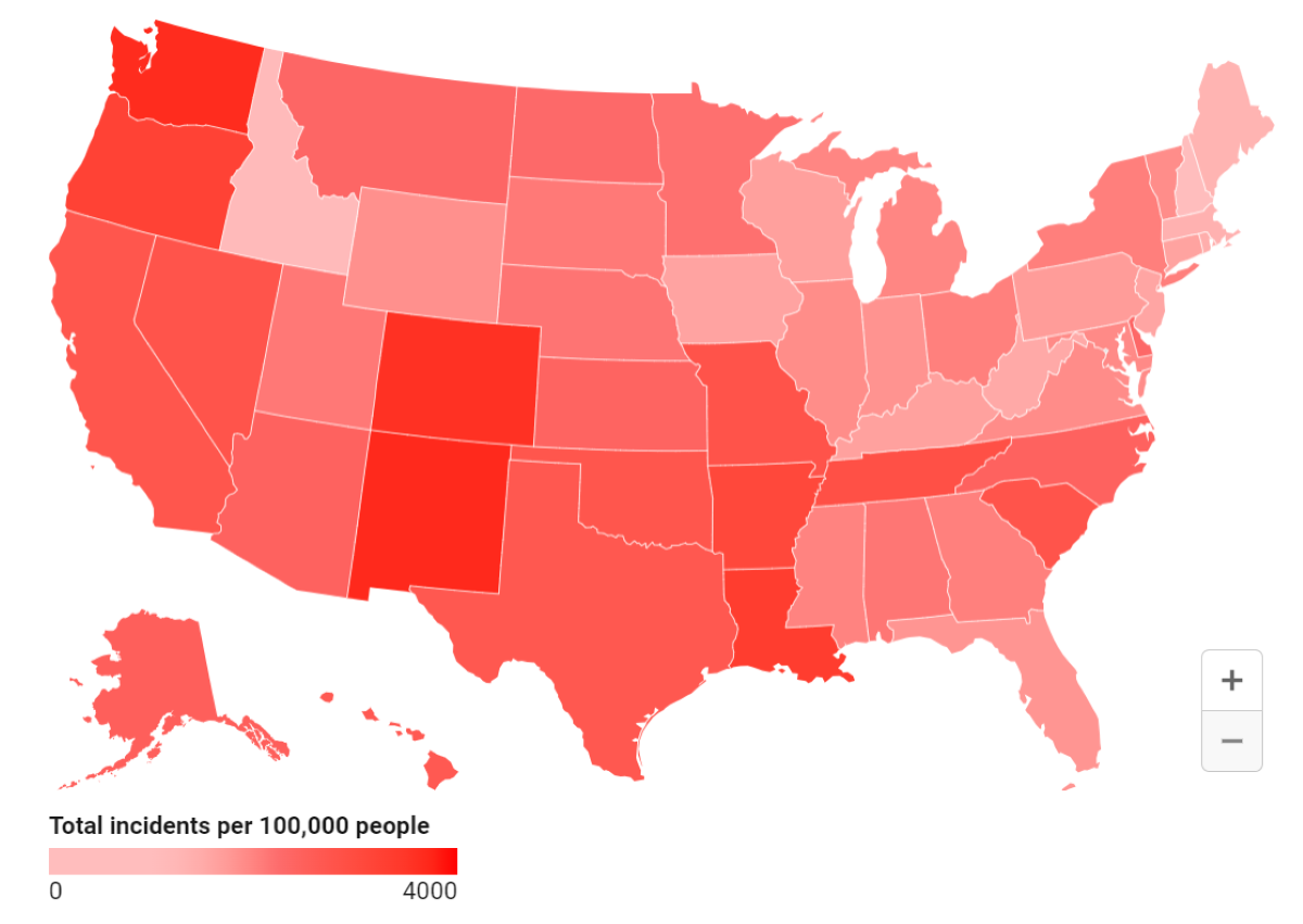 Une carte montre les 10 États les plus « dangereux » des États-Unis