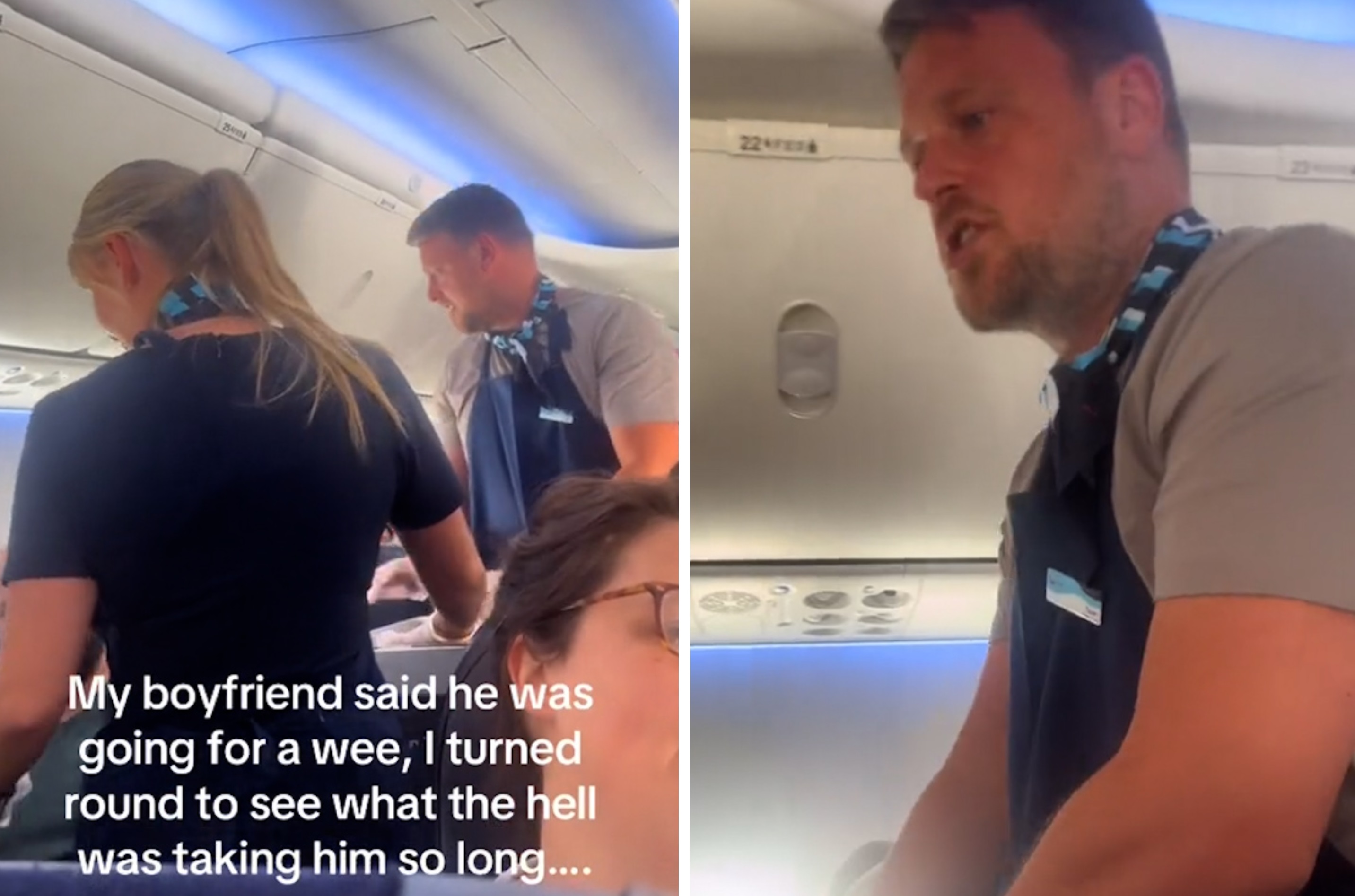 Passenger stunned as boyfriend returns from bathroom with flight attendant