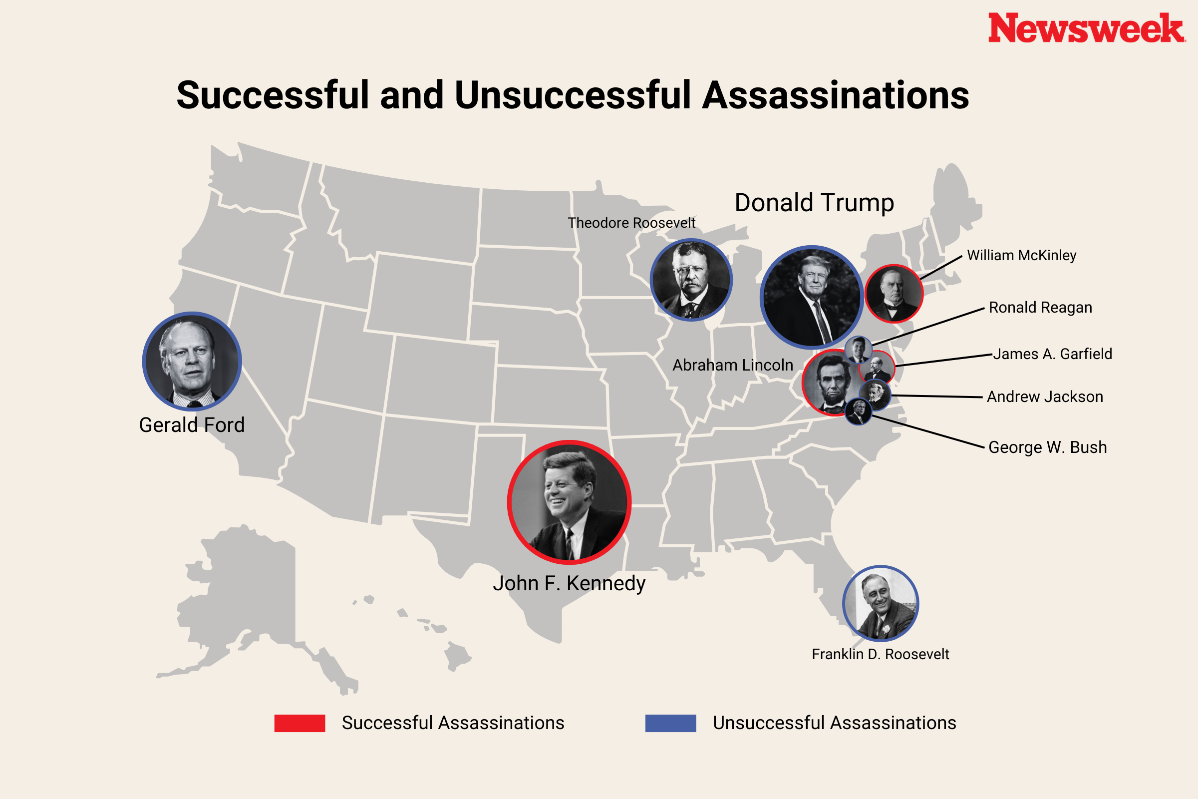 Map Reveals Every Location Where a Former or Current U.S. President Has Been Targeted by Gunfire