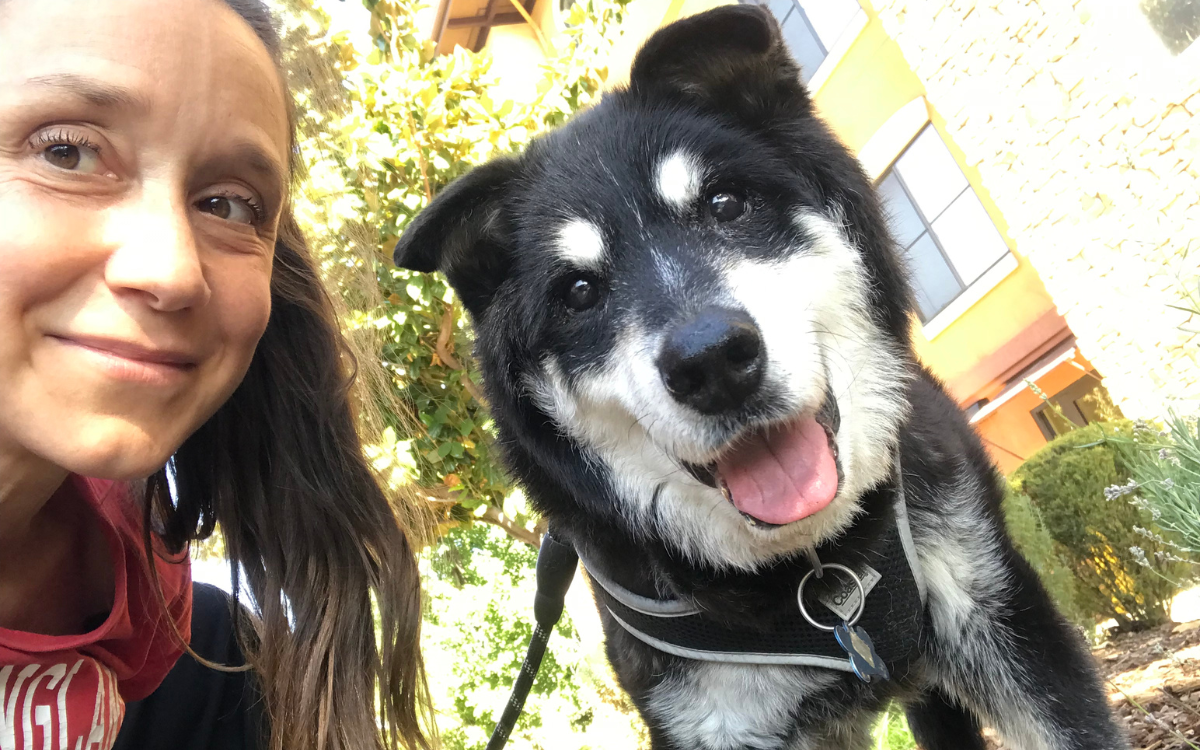 Fritz and his new owner Kristin.