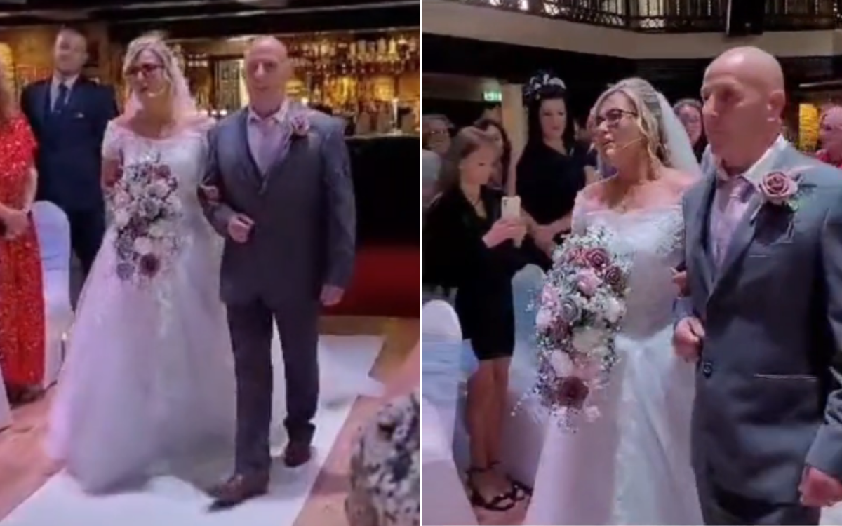 Bride decides to sing herself down aisle, her groom's reaction says it all