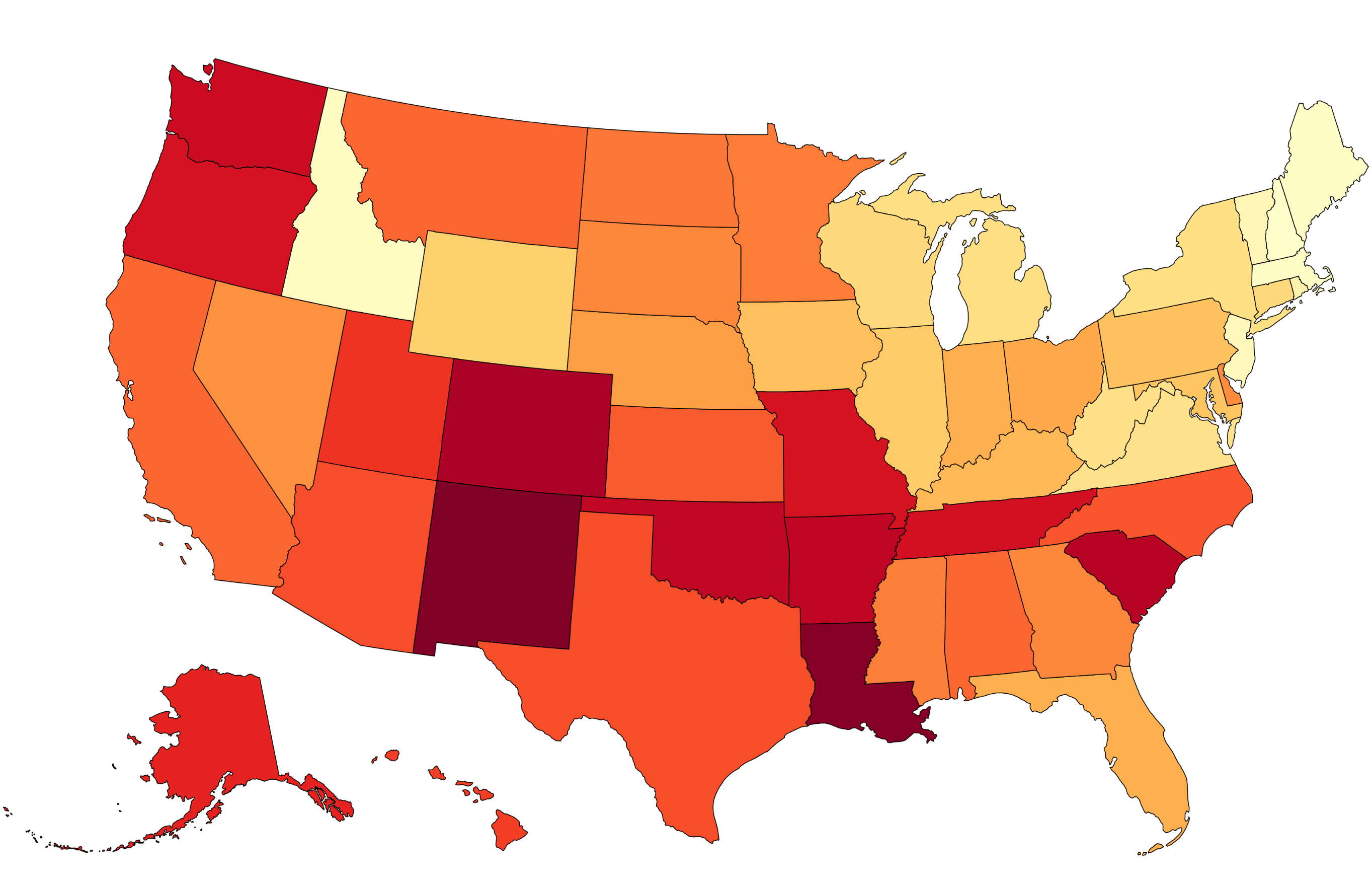 Map shows which states have the highest crime rates