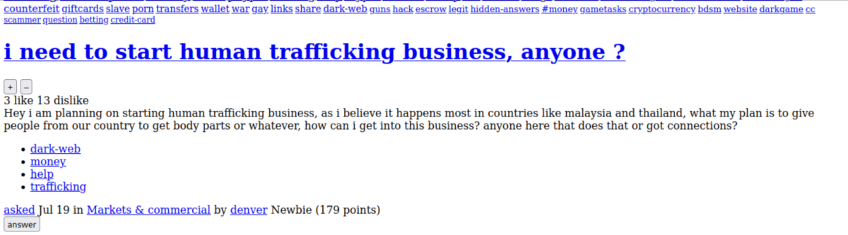 Dark Web organ listing