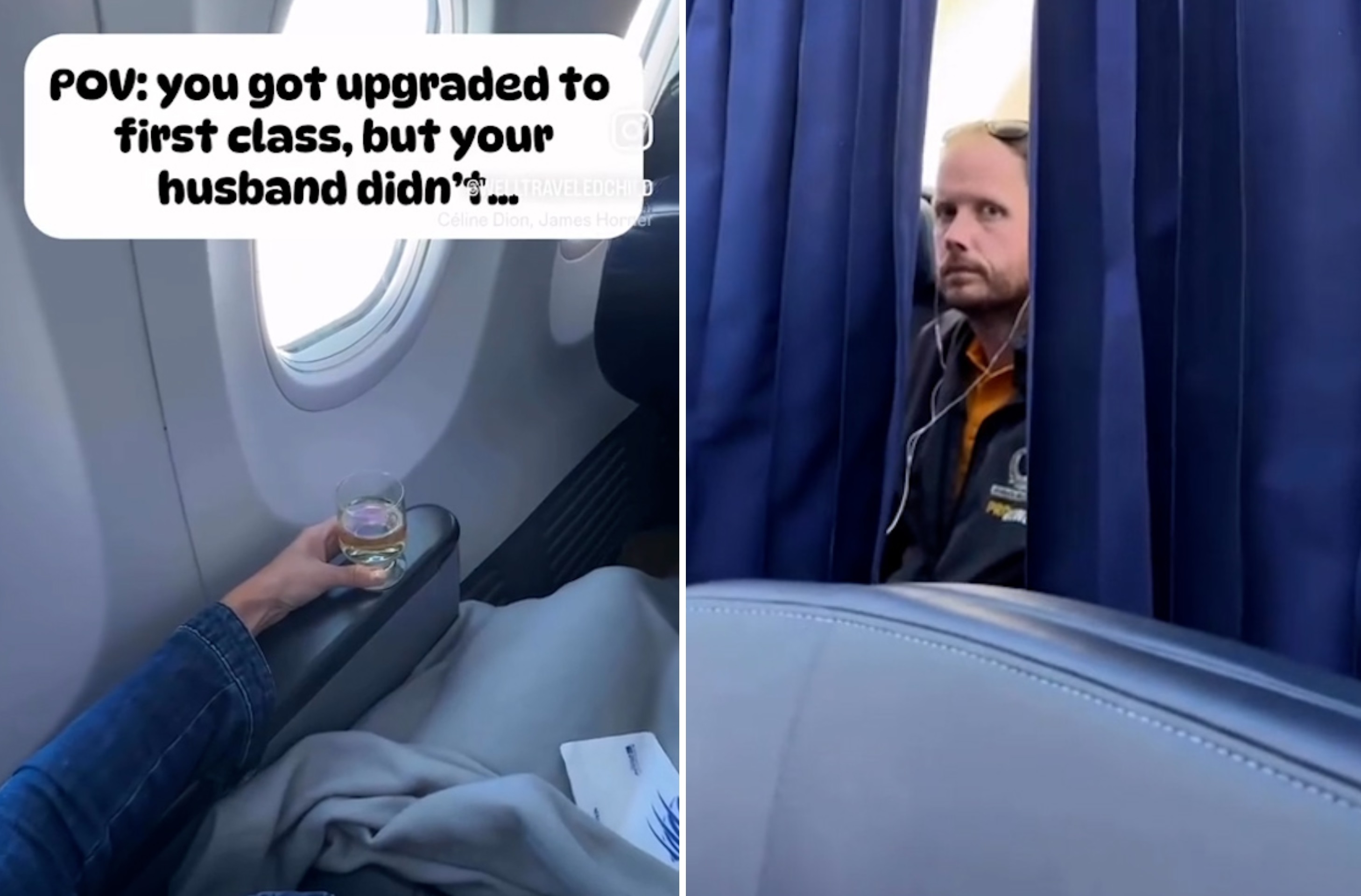 A man’s reaction to his wife sitting in first class without him excites the Internet