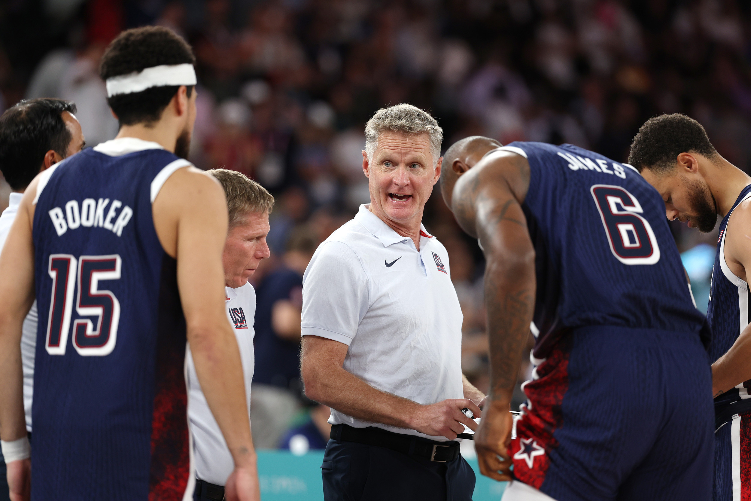 Steve Kerr benches Derrick White and Tyrese Haliburton in the first half of the Olympic gold medal game against France