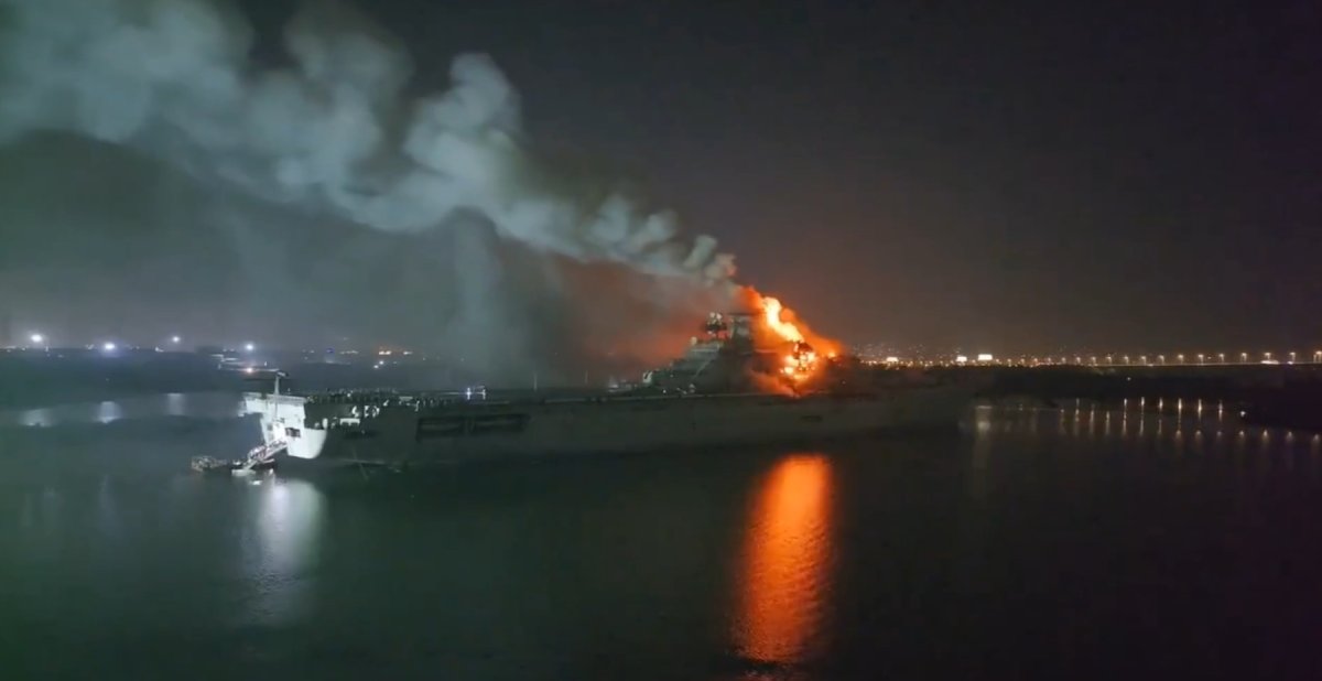 Former Soviet Aircraft Carrier Burns in Nantong