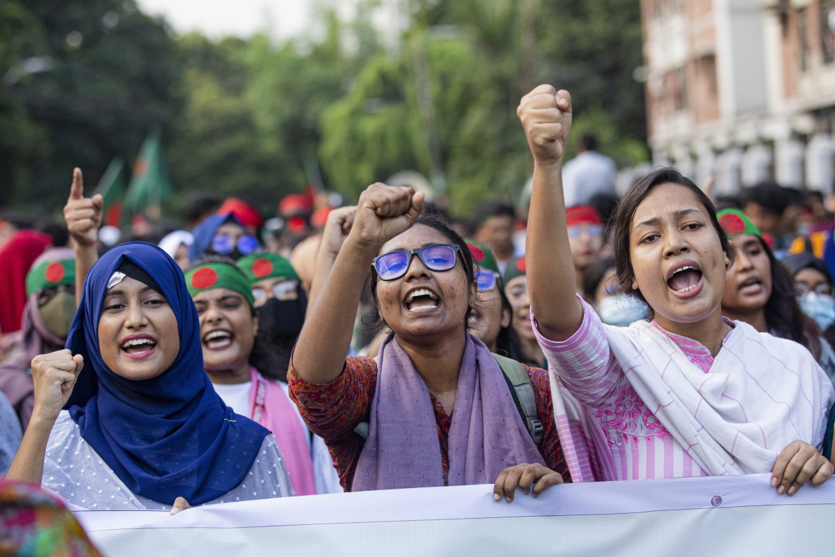 Students shout slogans during a protest 