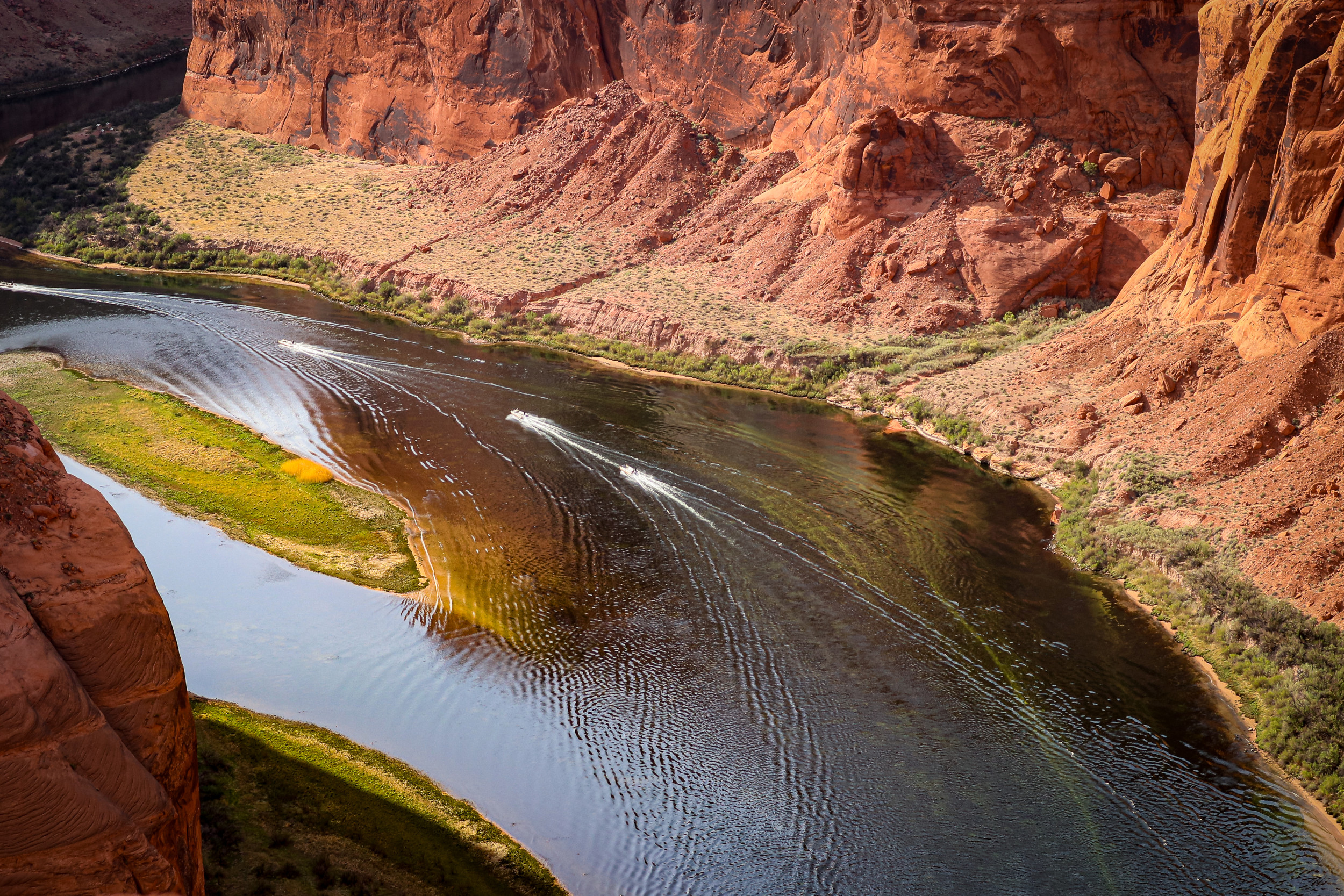 Water levels in Lake Powell create a desert oasis