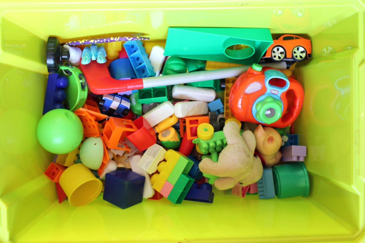 Children's toys in a box.