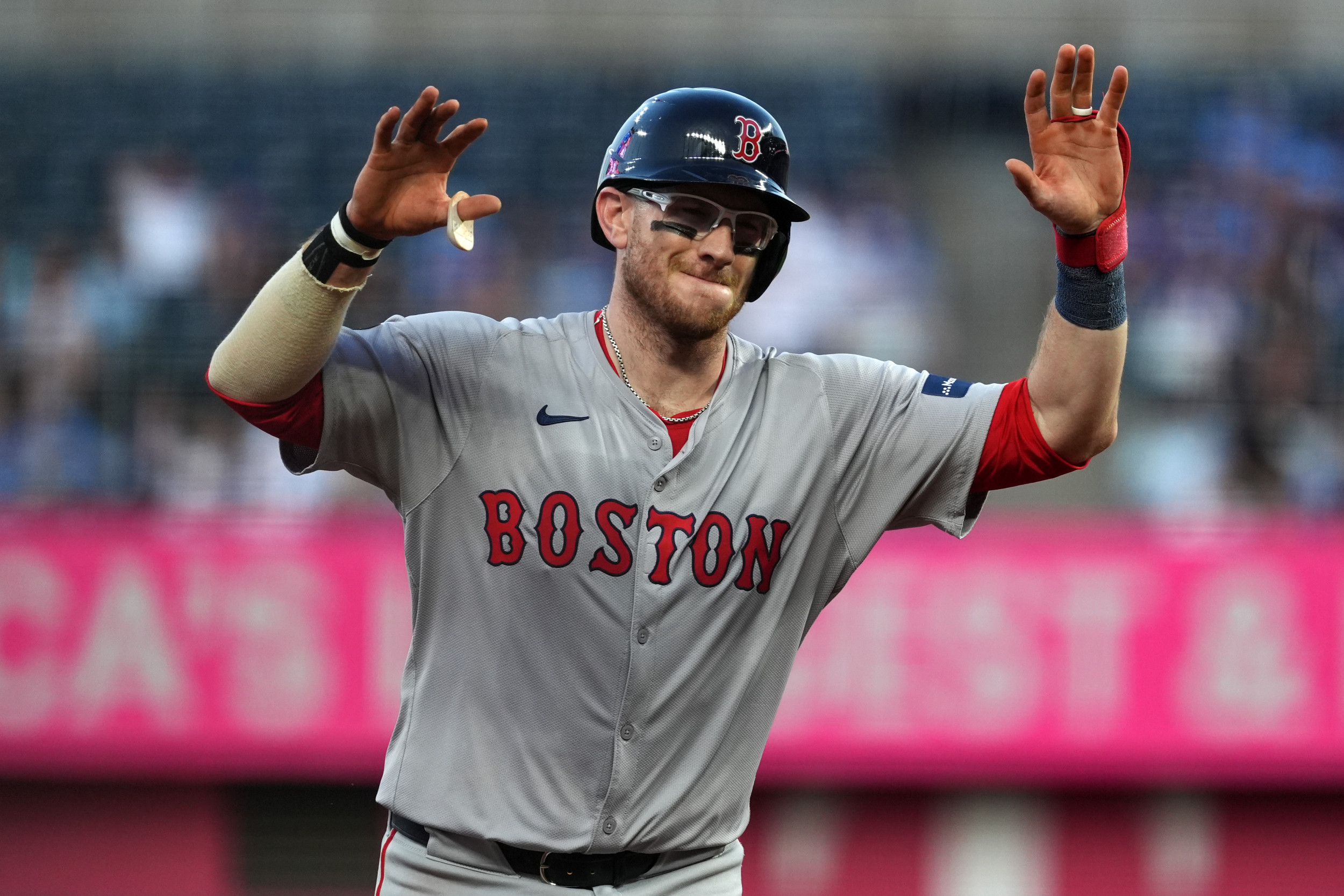 The Red Sox catcher will play for both teams in Monday’s game against the Blue Jays