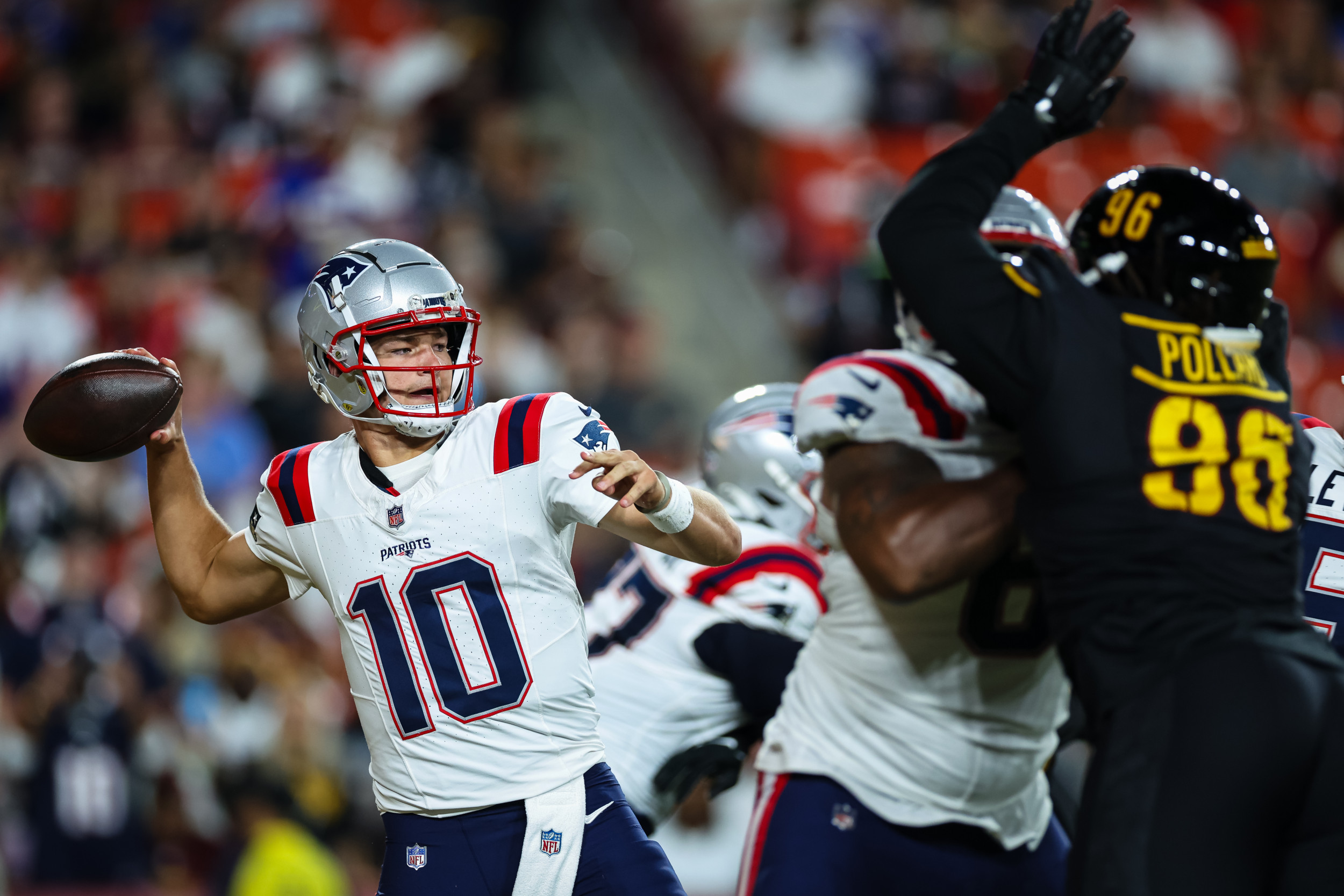 Patriots HC Jerod Mayo says Drake Mayo “outplayed” Jacoby Brissett in the battle for starting quarterback