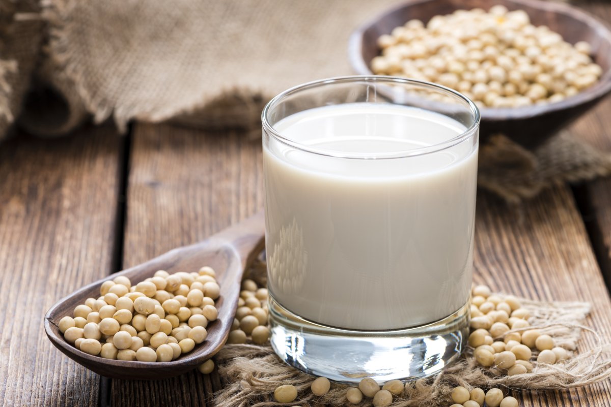 Soy beans on a wooden table