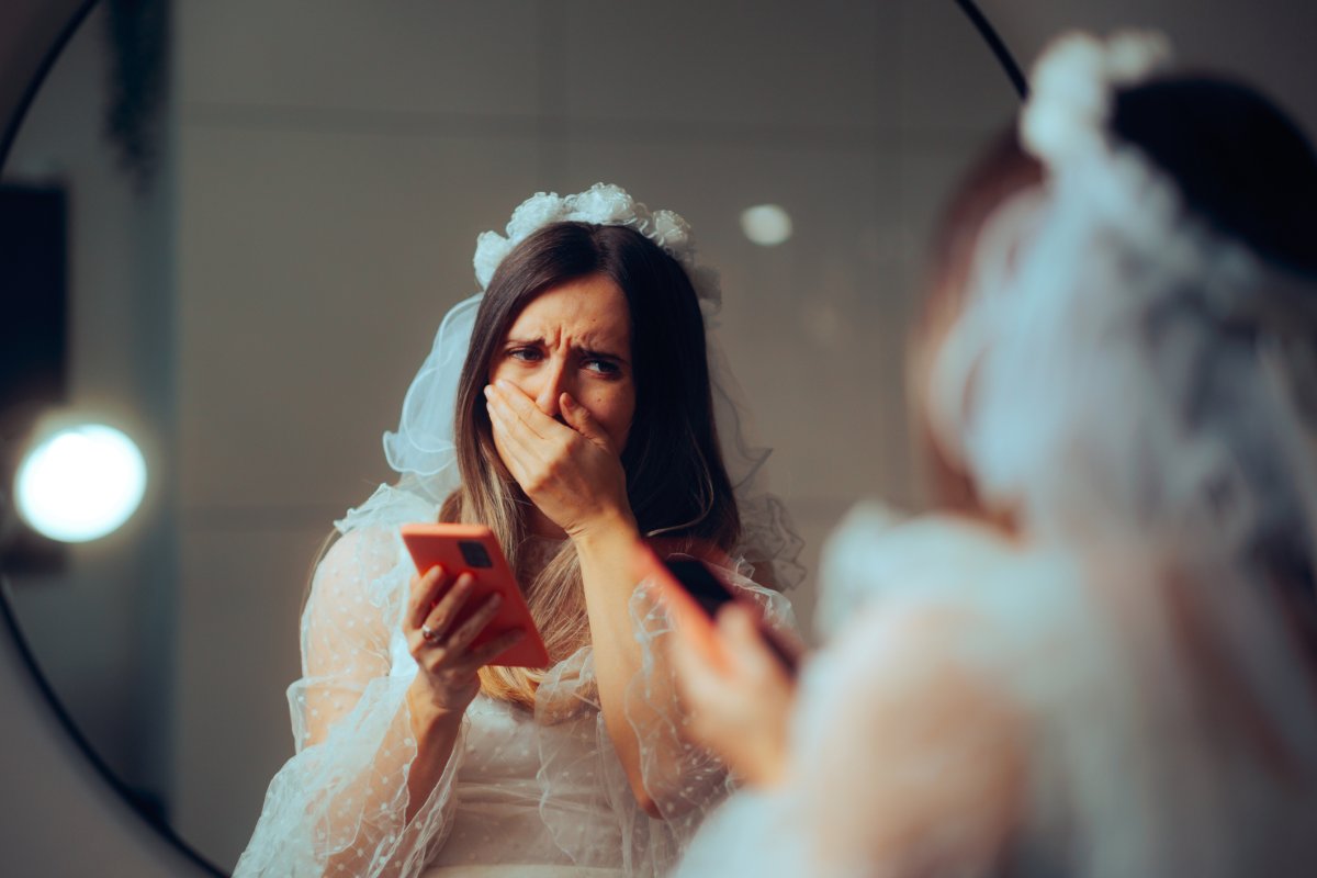 Stock photo of upset bride.