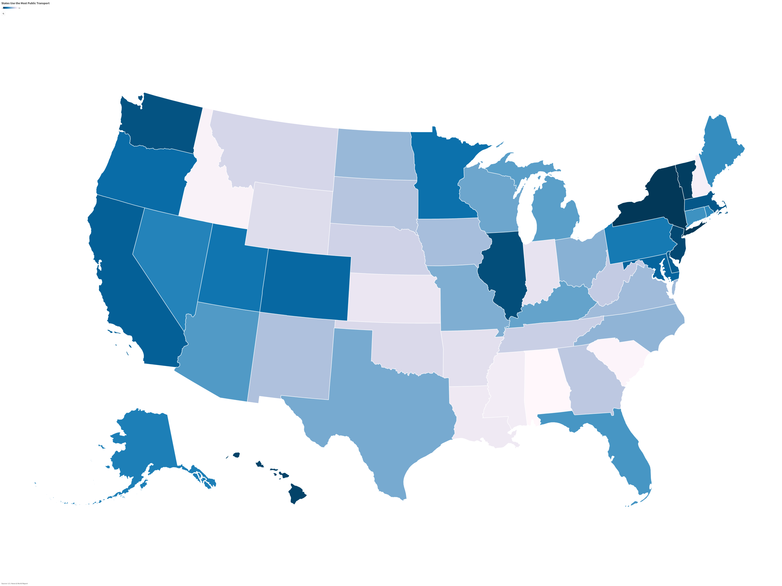 Map shows which states use public transport the most