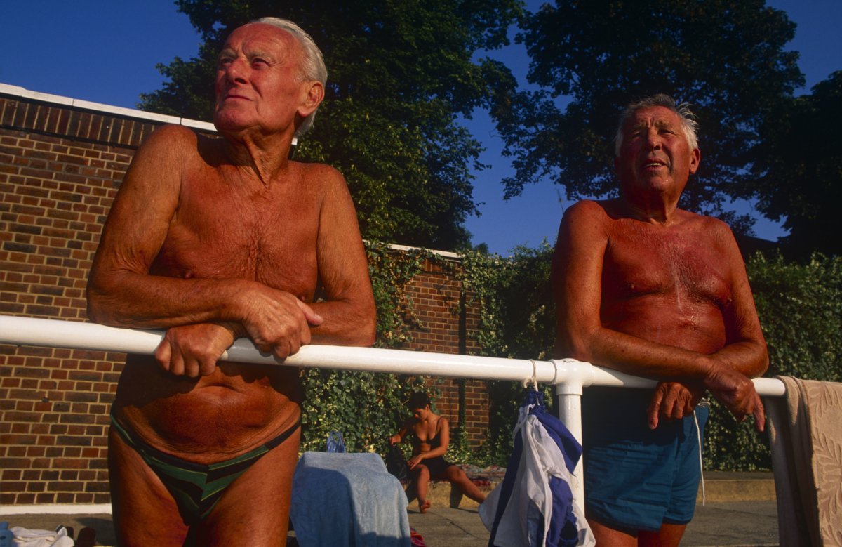Elderly Male Sunbathers Lido