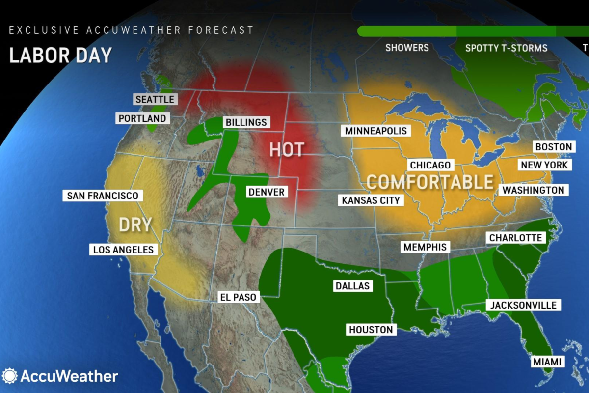 Map Shows States Stormy Weather Labor Day