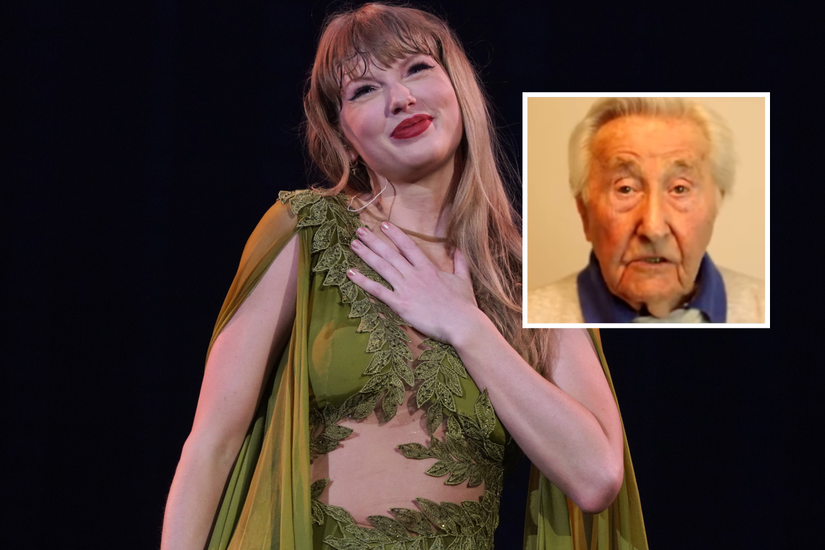 composite: taylor swift & singing grandad