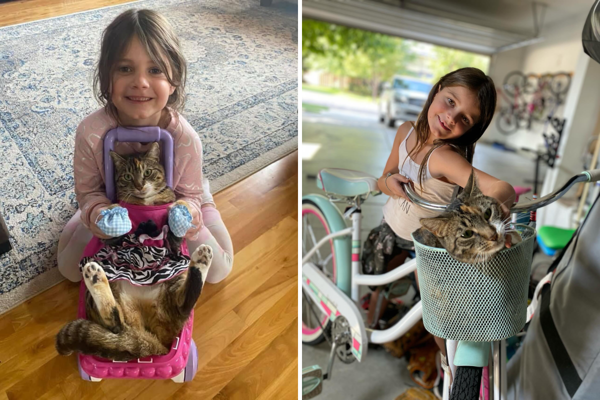 Kora and Reece with the cats.