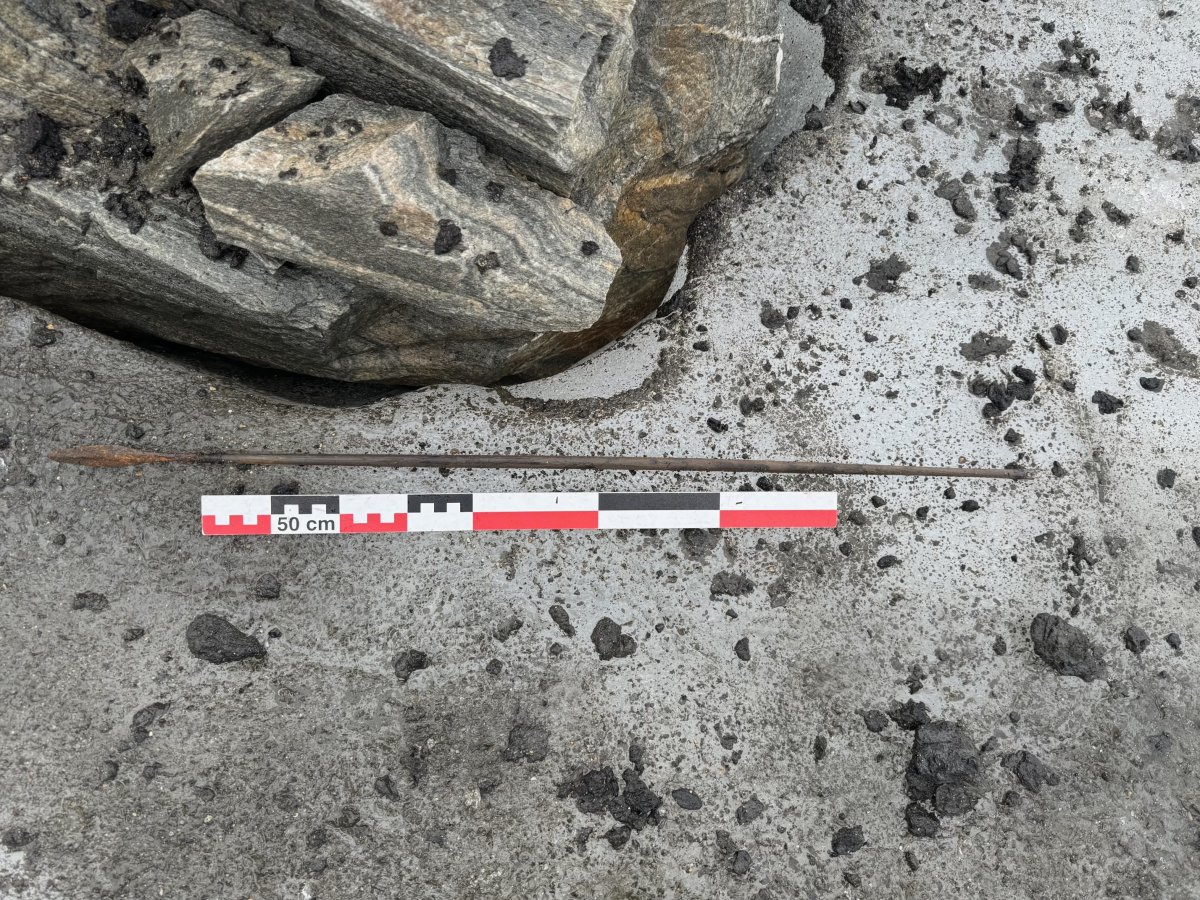 1300-year-old arrow on glacial ice in Norway. 1300-year-old arrow on glacial ice in Norway.
