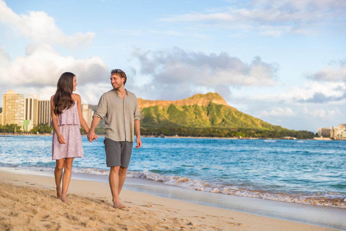 Couple on a beach in Hawaii.