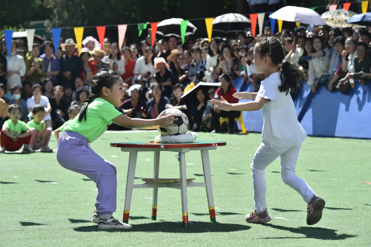 Children Play Game in Pyongyang, North Korea