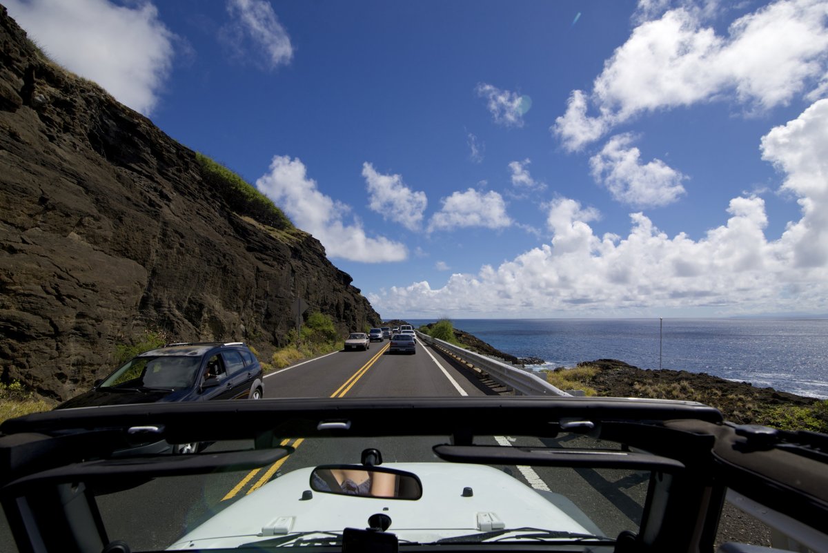 Cars on highway in Hawaii.