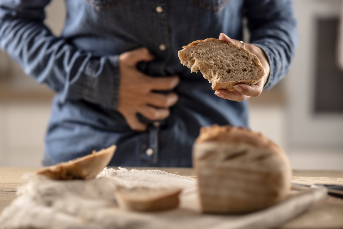 The woman cannot eat bread or cereal products.