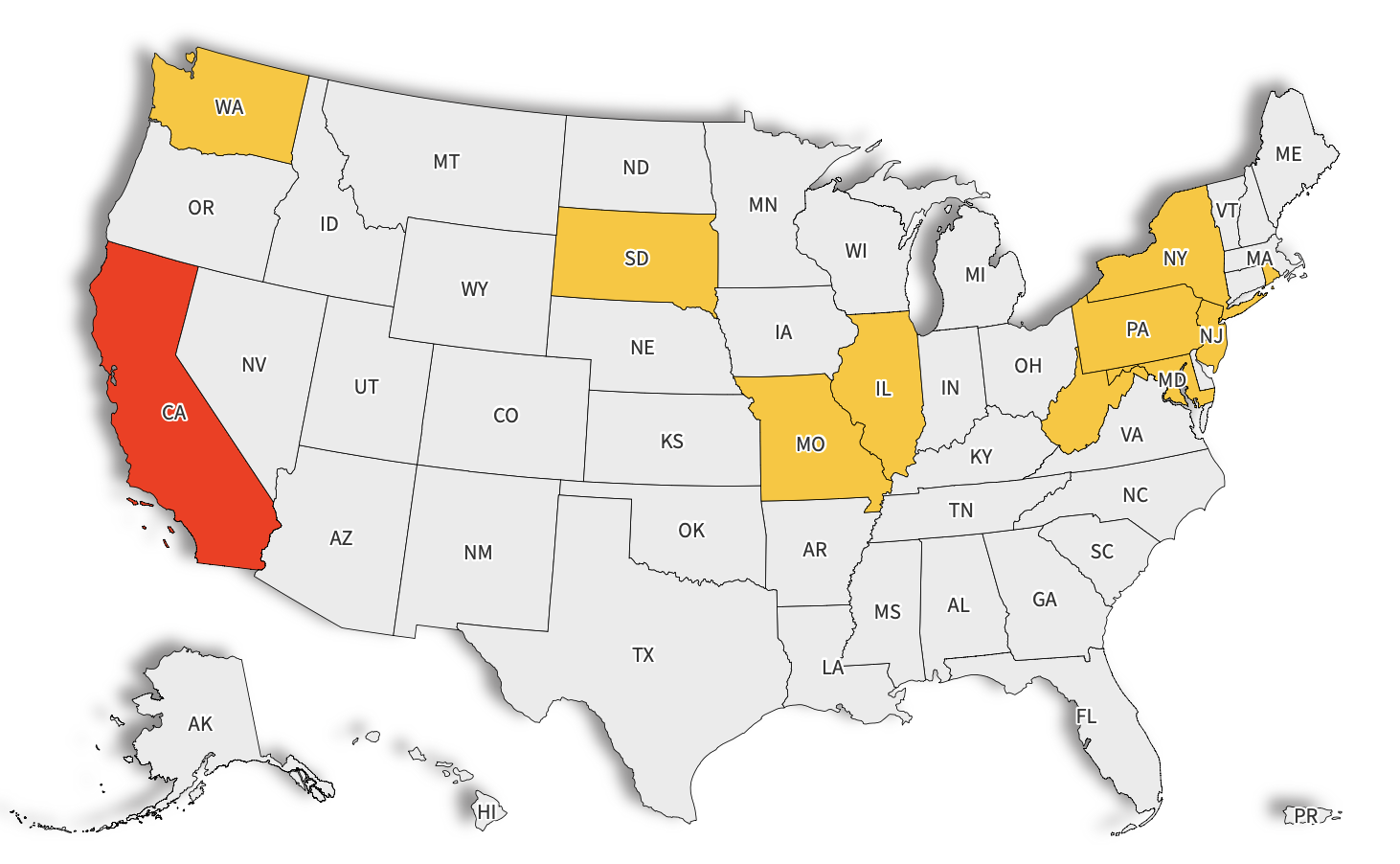 Map shows 11 US states that ban food dyes