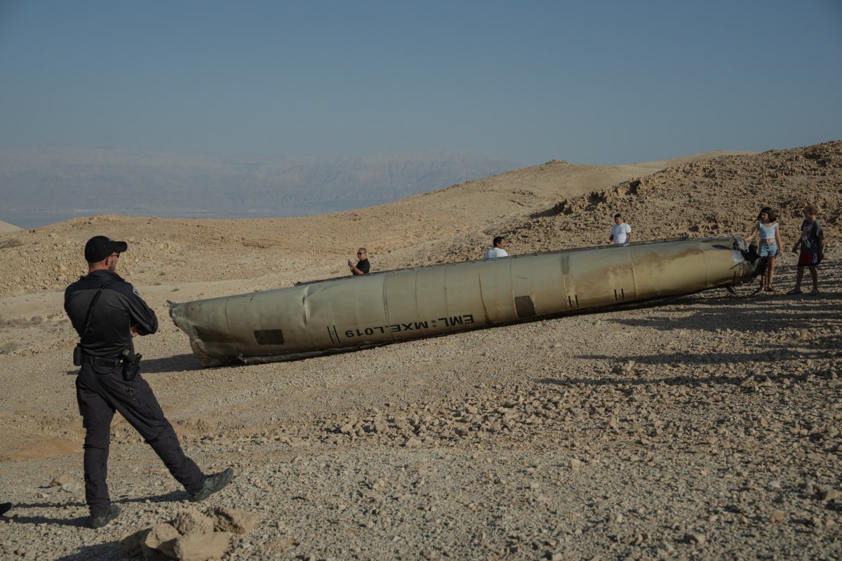 Police, officer, near, Iran, missile, Israel