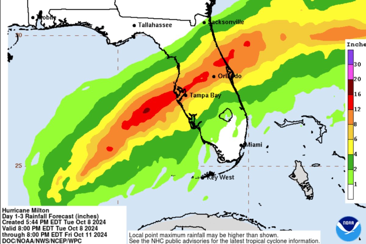 Florida Map Shows Areas at Risk of Heavy Rain as Hurricane Milton Nears ...