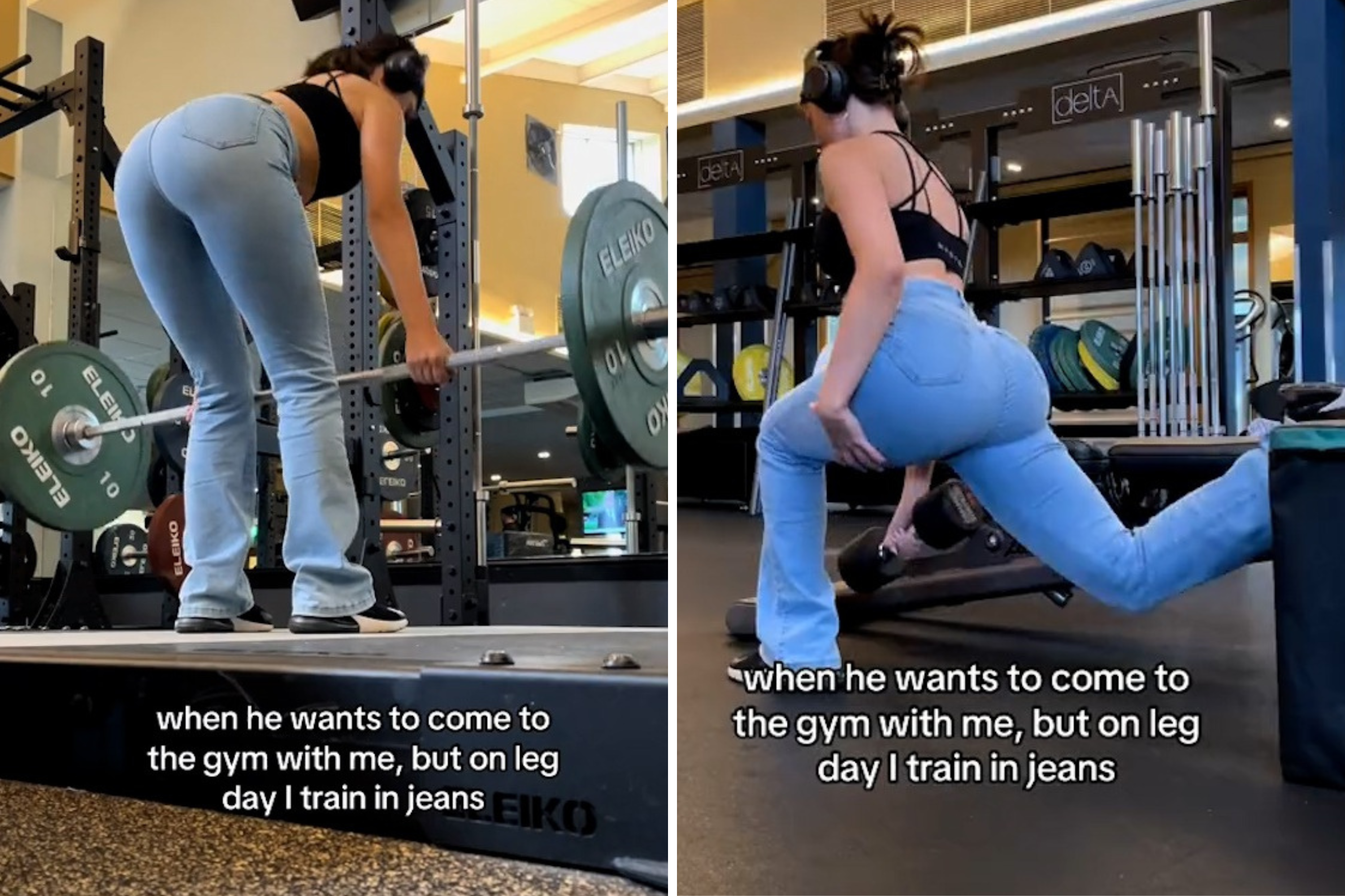 Woman reveals why you should lift weights wearing jeans: “No pain, no gain”