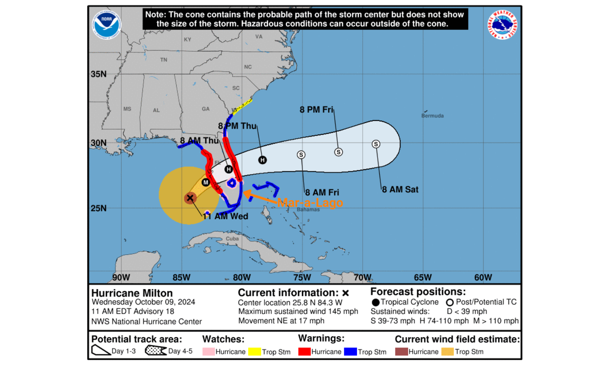 Maps Show Hurricane Milton's Expected Impact on Trump's Mar-a-Lago ...